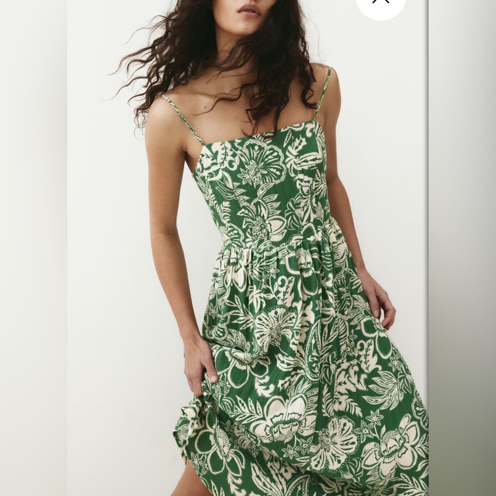 H&M Floral Green Spaghetti Strap Dress (M)